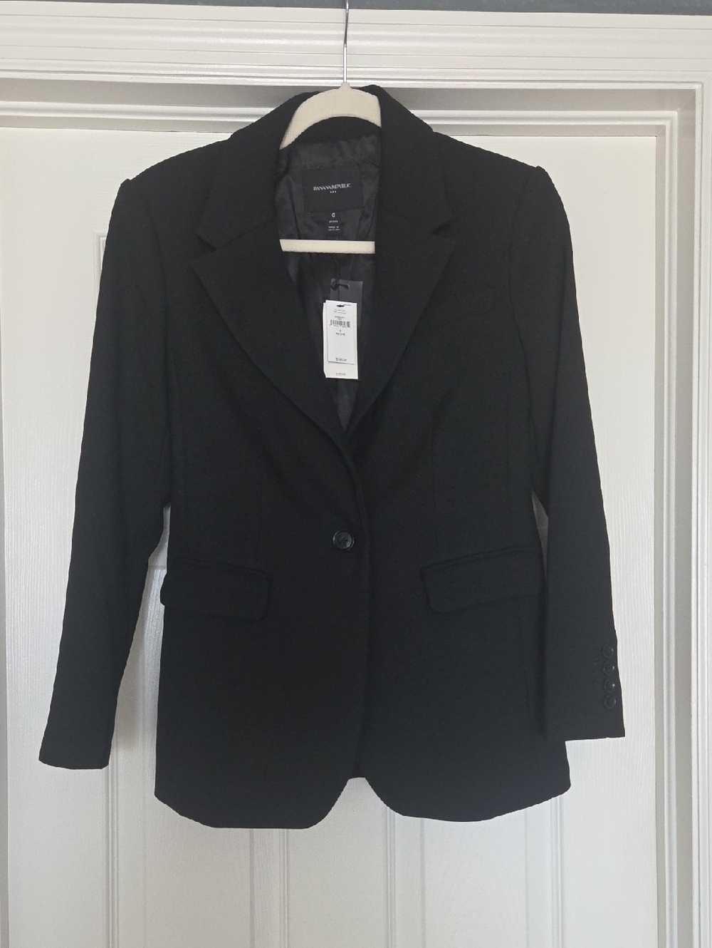 Women's Banana Republic Black Taylored Suit Jacket Blazer, Petite Size 0, NWT